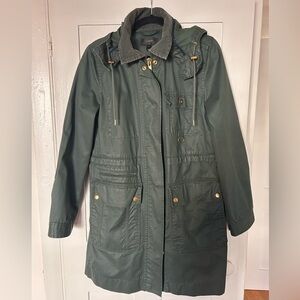 J. Crew Womens S Field Utility Jacket Green Waxed Cotton w/ Corduroy Trim